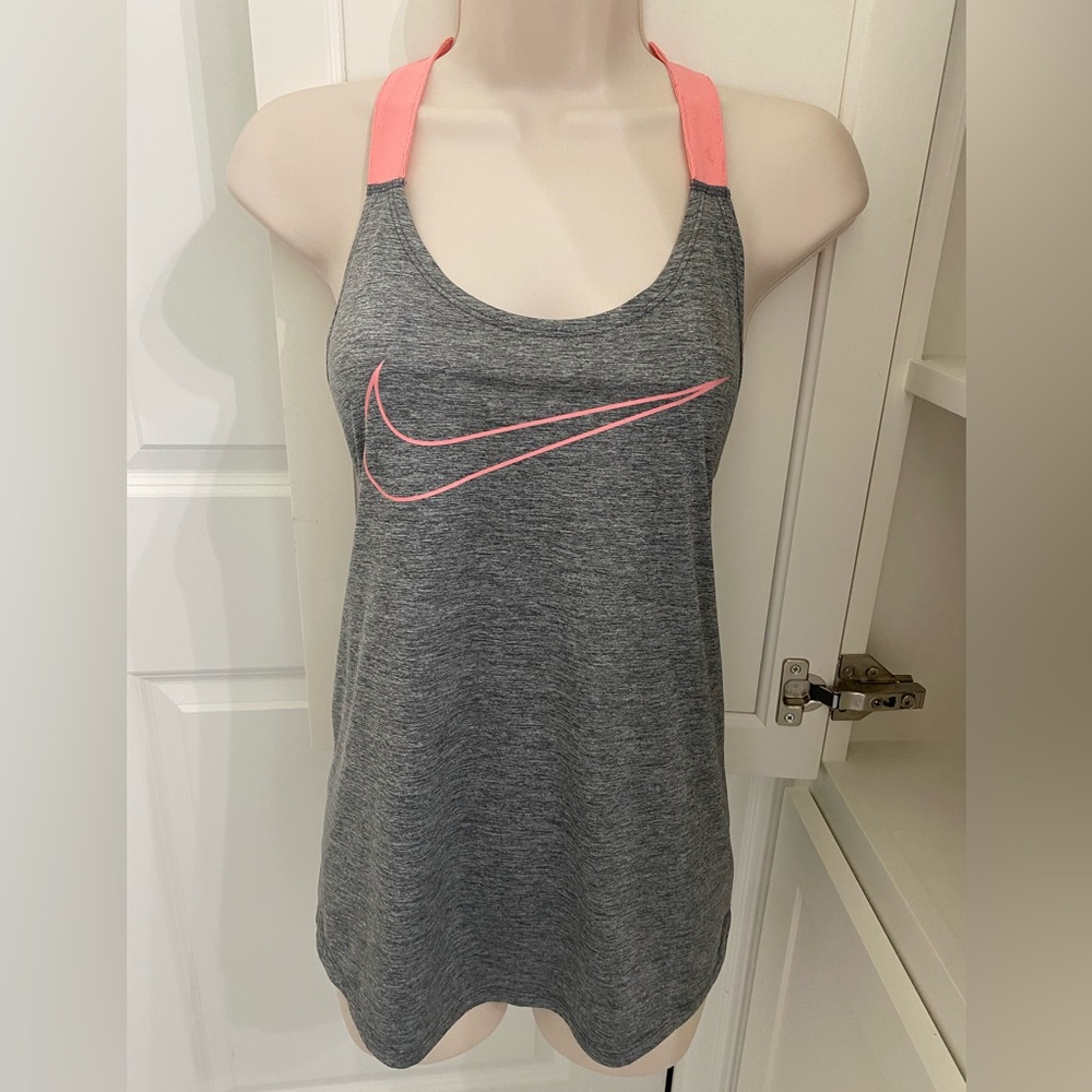 Nike Women's dry fit  Heather Gray Tank with Pink Swoosh